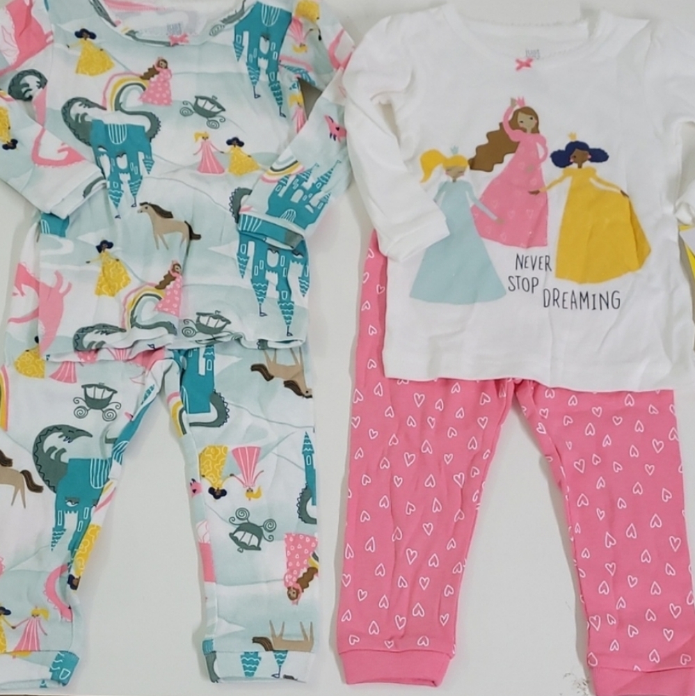 New! Set of 2 Carter's Toddler & Baby Matching Pajama Princess Long Slee…